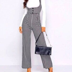 SHEIN Houndstooth Print Suspender Jumpsuit Women's Size XS